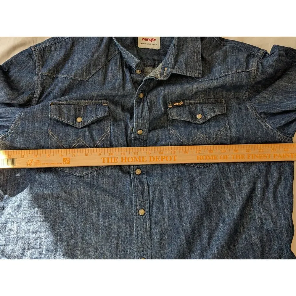 Wrangler Denim Western Pearl Snap Front Shirt Dark Wash XL